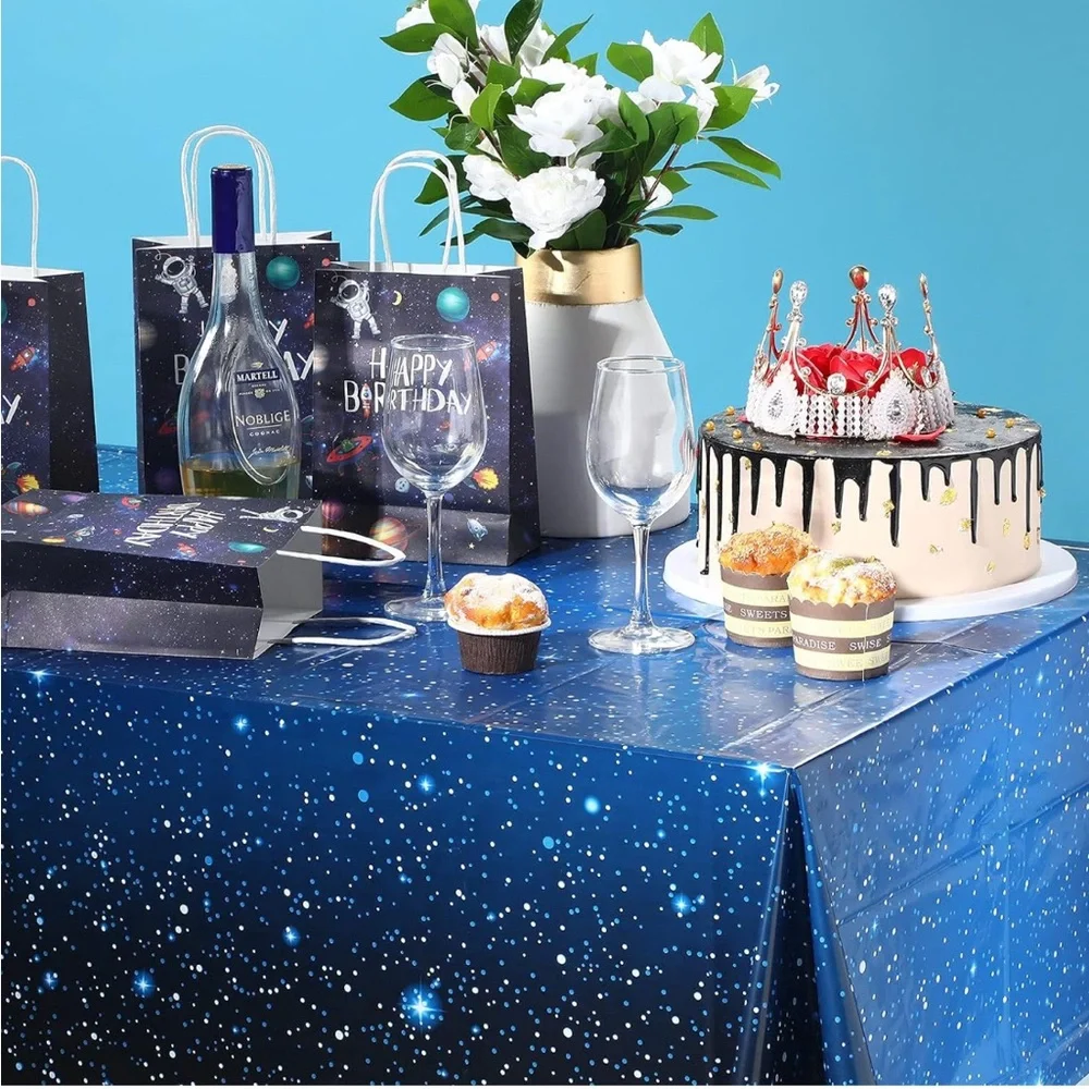 Space Galaxy Birthday Backdrop, Table Cloth & 500 Stickers Bundle